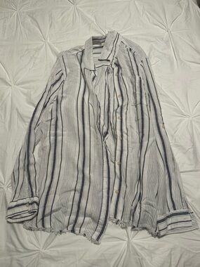 Altar'd State White and Navy Striped Button-Down Shirt